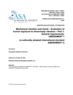 ASA S2.72/Part 1 Amd. 1-2010/ISO 2631-1 Amd. 1:2010 (R2018) ASA S2.72/Part 1 Amd. 1-2010/ISO 2631-1 Amd. 1:2010 (R2018)