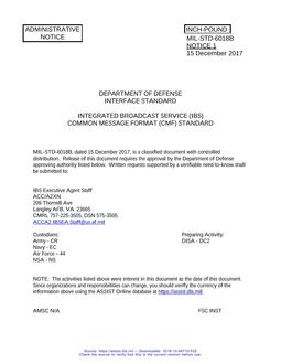 MIL MIL-STD-6018B Notice 1 – Administrative 1 MIL MIL-STD-6018B Notice 1 - Administrative 1