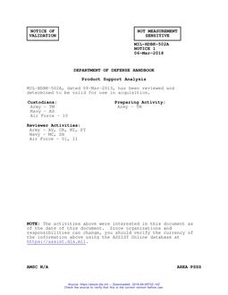MIL MIL-HDBK-502A Notice 1 – Validation 1 MIL MIL-HDBK-502A Notice 1 - Validation 1